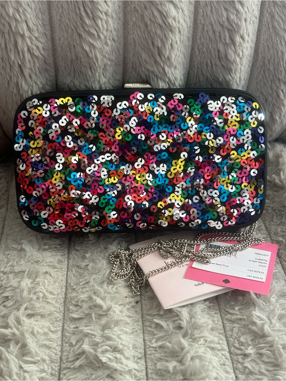 Kate Spade Tonight Sequin Clutch Crossbody Multicolor NWT $228 PXR00277